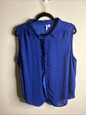 Elle Royal Blue Sleeveless Polka Dot Button Blouse